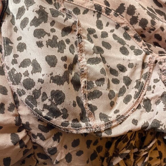 PrettyLittleThing Pink Brown Polka Dot Tie Neck Wrap Skirt Bodycon Dress Size 12 - Picture 6 of 12